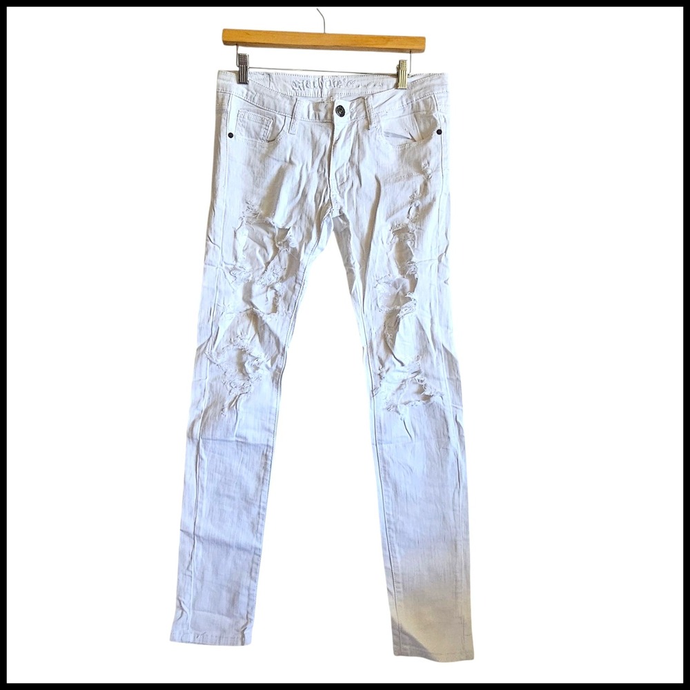 Machine Nouvelle Mode Distressed‎ White Denim Jeans Slim Fit Size 31